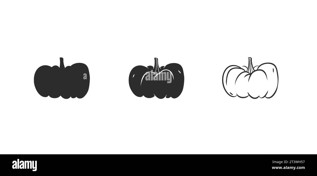 Dibujado a mano vector abstracto gráfico, silueta en blanco y negro otoño vegetal, cosecha acción de gracias y calabaza de Halloween set.Halloween contorno otoño Ilustración del Vector