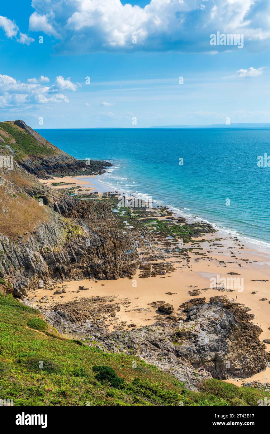Three Cliffs Bay, Gower Área de excepcional belleza natural, Gales, Reino Unido, Europa Foto de stock