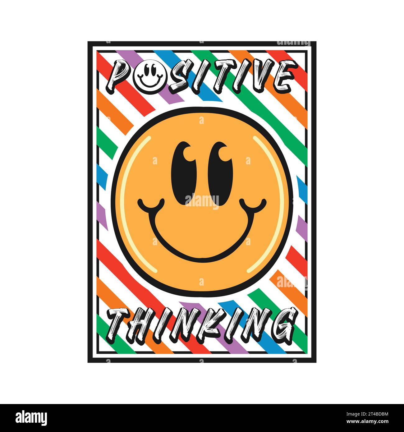 Sonrisa cara emoji con frase de pensamiento positivo. Citas positivas, vector de diseño de tipografía. Ilustración del Vector