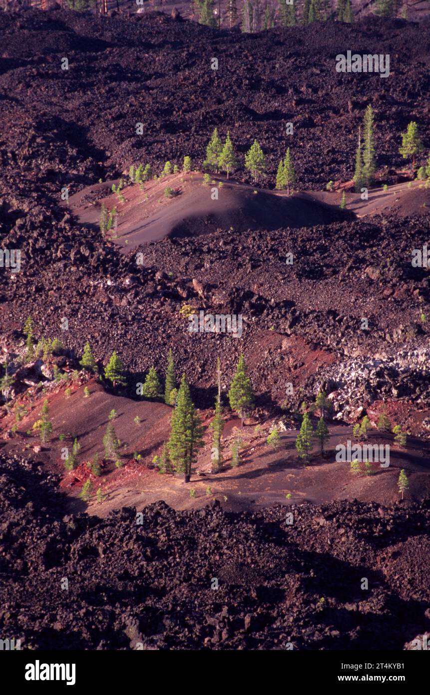 Fantástico flujo de lava del cono de ceniza, Lassen Volcanic National Park, California Foto de stock