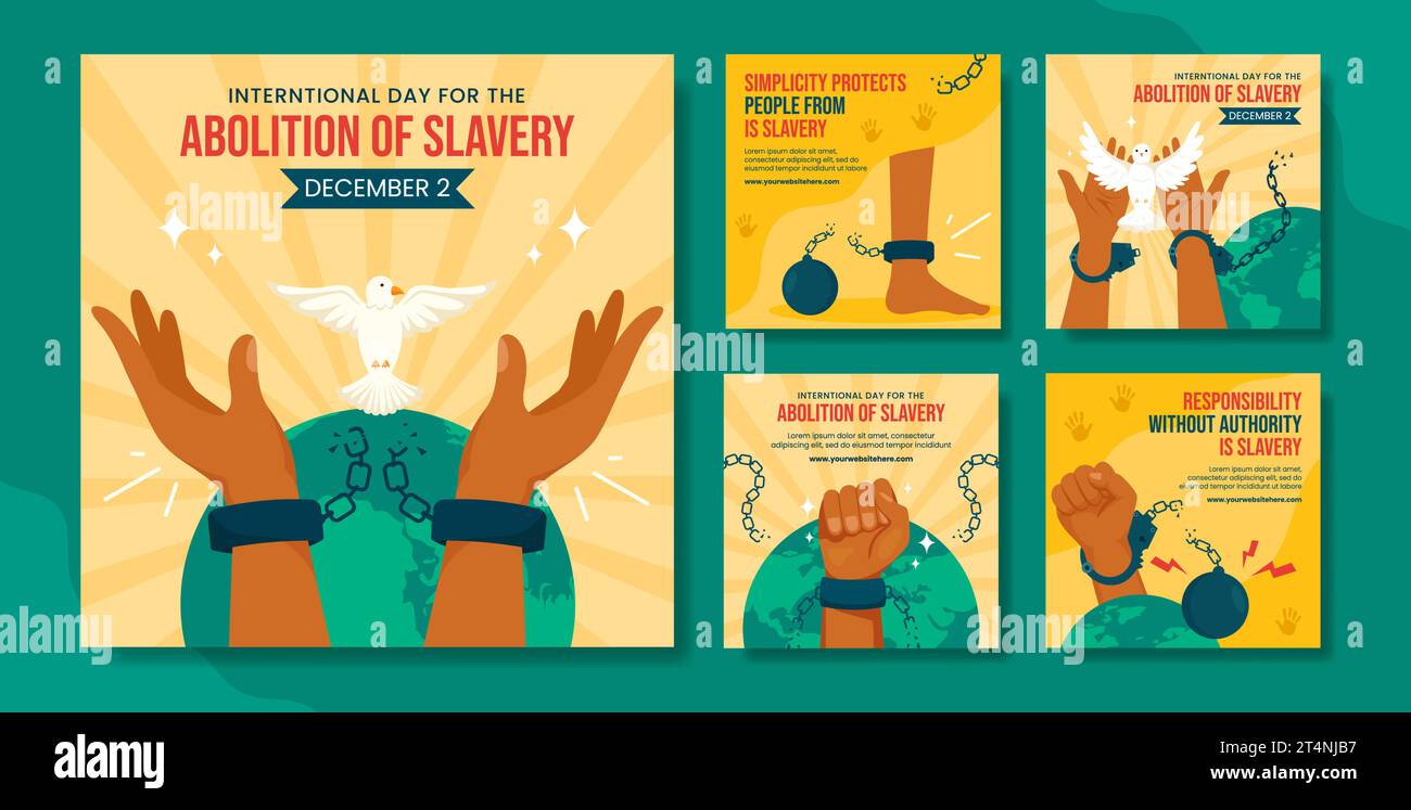Abolición de la esclavitud Medios sociales Post Dibujado a mano plano de dibujos animados Plantillas Ilustración de fondo Ilustración del Vector