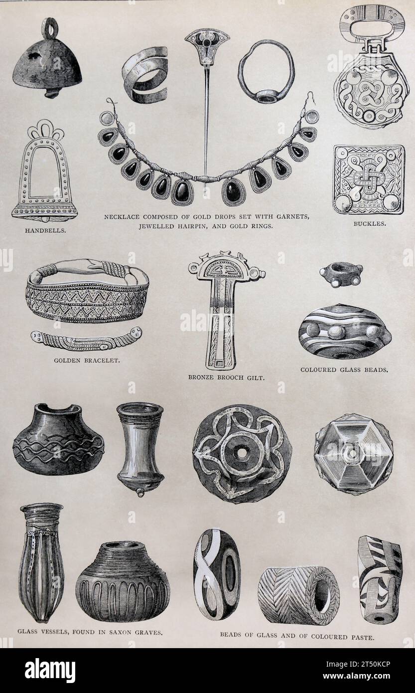 Ilustración de reliquias de la época sajona de la historia popular de Inglaterra Volumen 1 por Charles Macfarlene y Thomas Archer Foto de stock