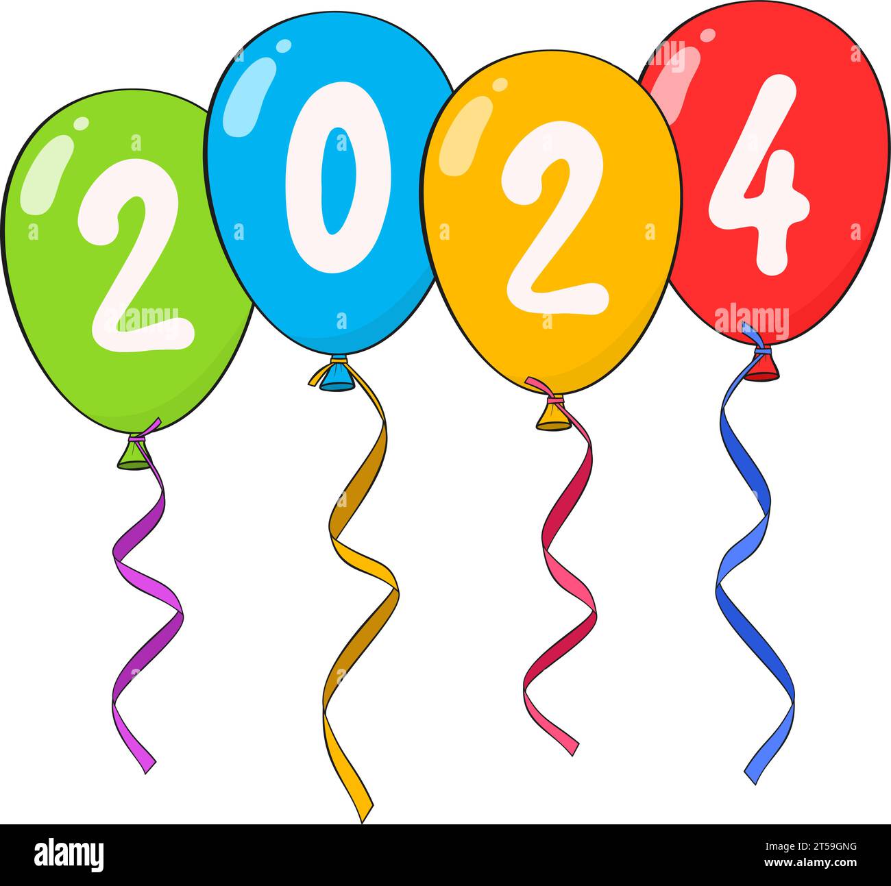 Globos coloridos con fecha de 2025. Dibujos animados. Ilustración