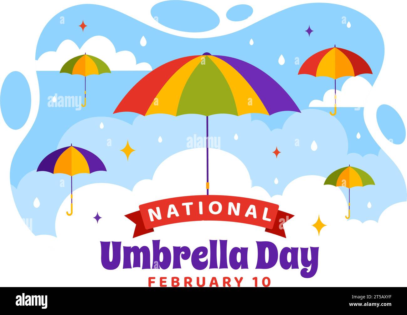 Ilustración vectorial del día nacional del paraguas el 10 de febrero con los paraguas en el tiempo lluvioso o la temporada del monzón en diseño plano del fondo de la historieta Ilustración del Vector