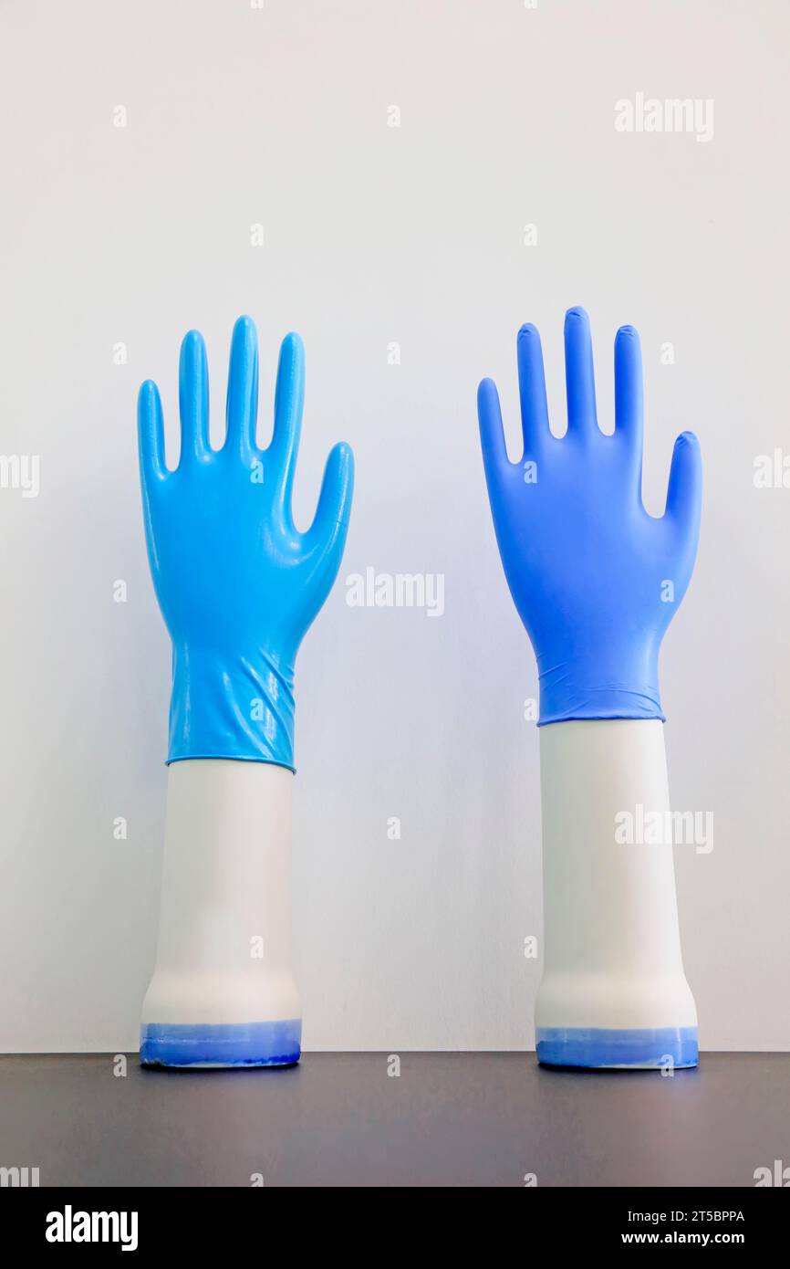 Guantes de nitrilo muestras, primer plano de la foto Foto de stock