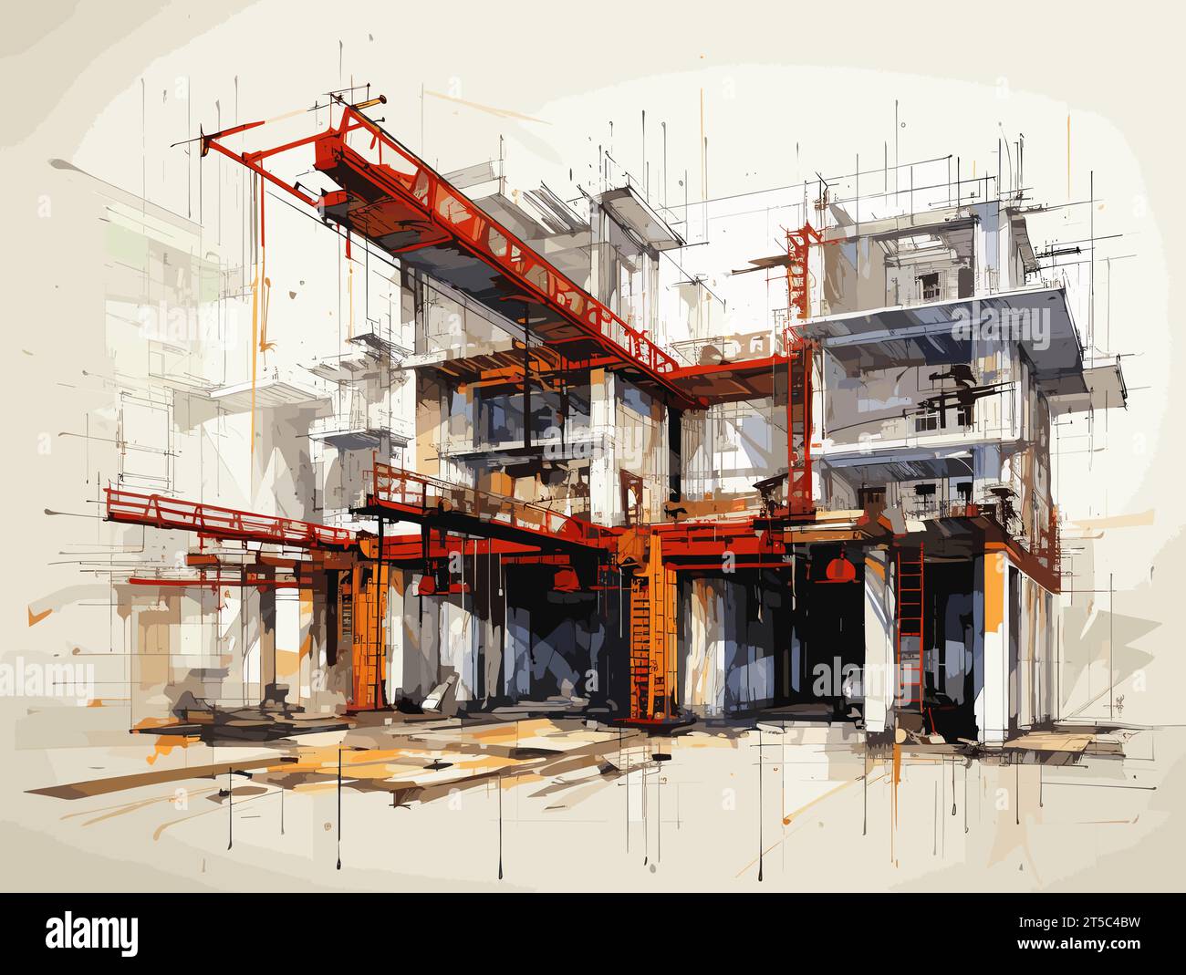 Dibujo de ilustración de dibujo de construcción separada, barriendo líneas sobredibujadas. Ilustración del Vector