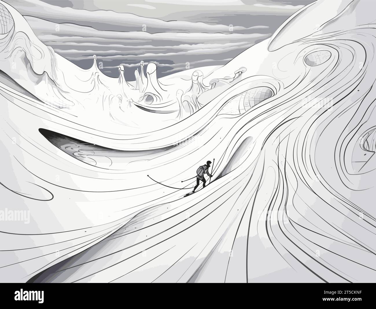 Dibujo de vacaciones en la ilustración de nieve separada, barriendo líneas sobredibujadas. Ilustración del Vector