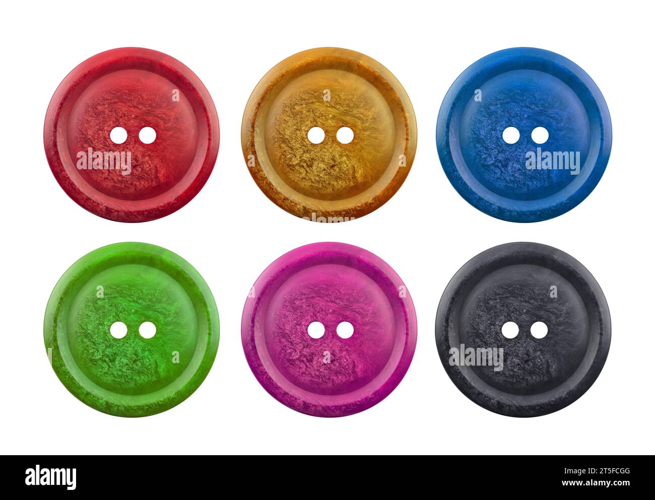 Grupo de botones de ropa de costura coloridos aislados sobre fondo blanco Foto de stock