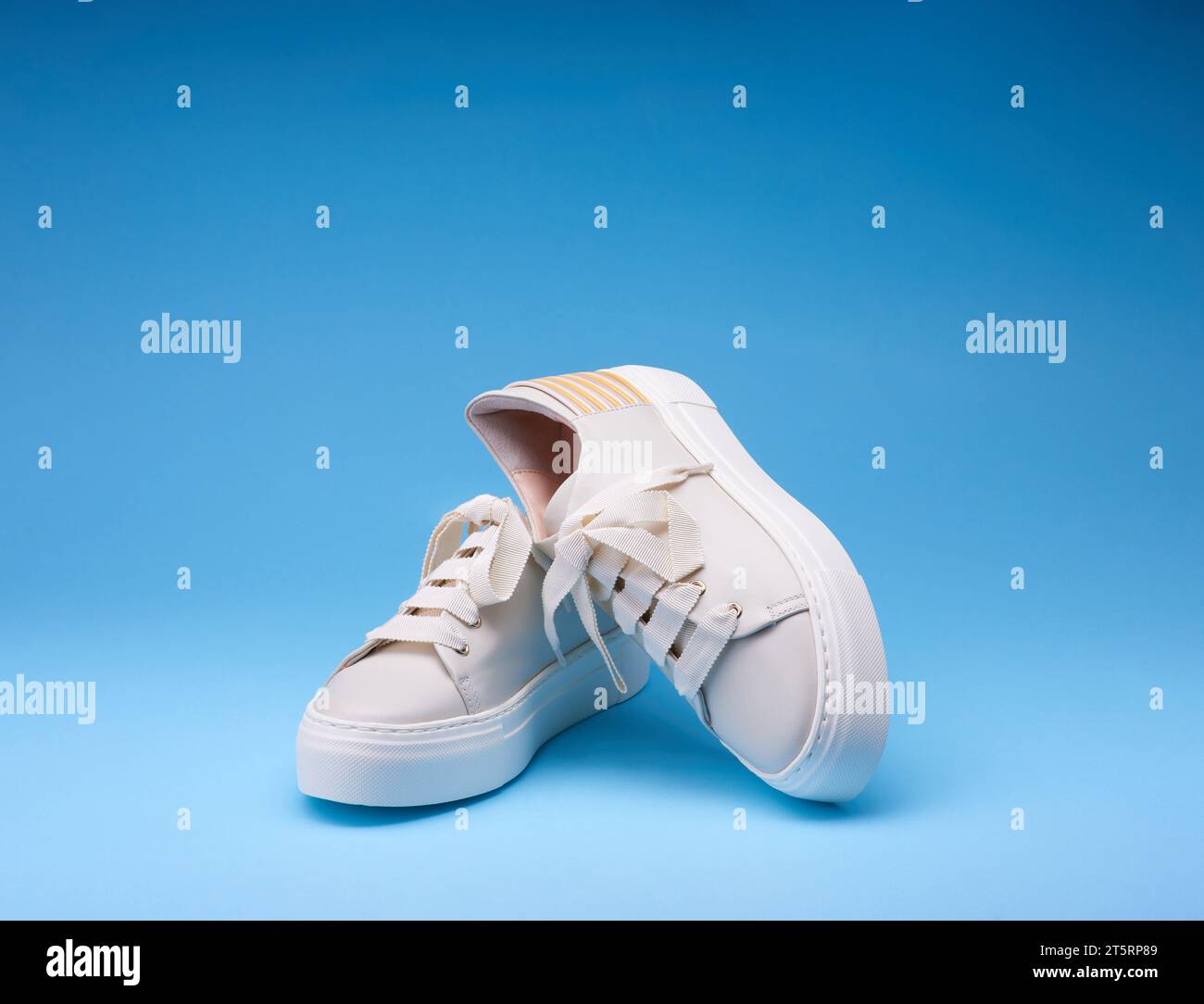 Nuevas zapatillas sin cordones con estilo para mujer con adorno floral  sobre un fondo rosa-azul. Espacio de copia. Primer plano Fotografía de  stock - Alamy