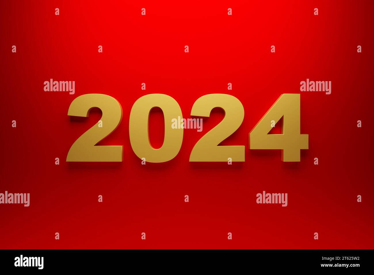 2024 tarjeta de año nuevo con número de año realista 3d en el fondo rojo. Ilustración 3D. Figuras volumétricas 2024 en un ángulo, espacio para texto para Año Nuevo' Foto de stock