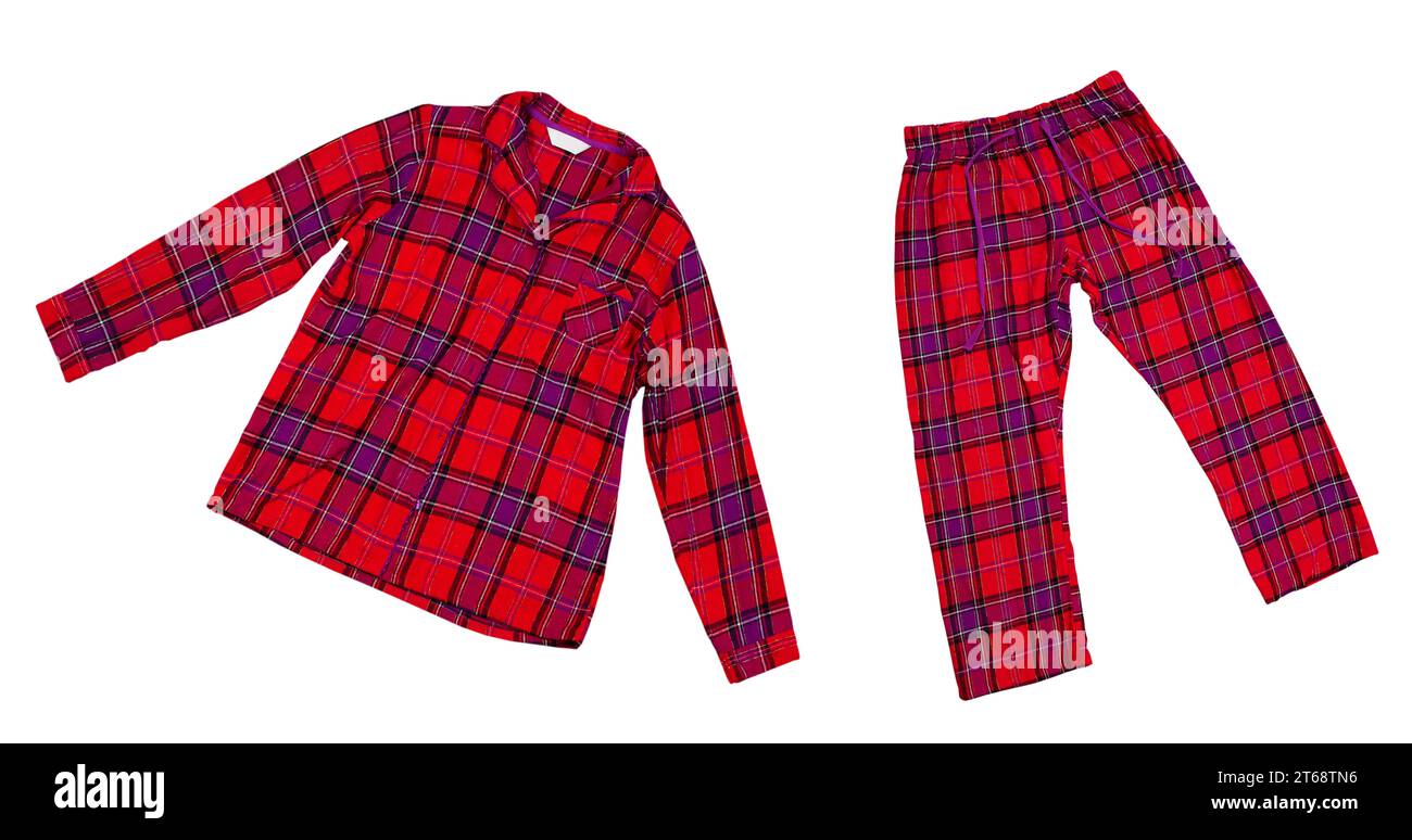 Pijama para hombre con camiseta de manga corta roja y pantalón a cuadros  rojo y negro