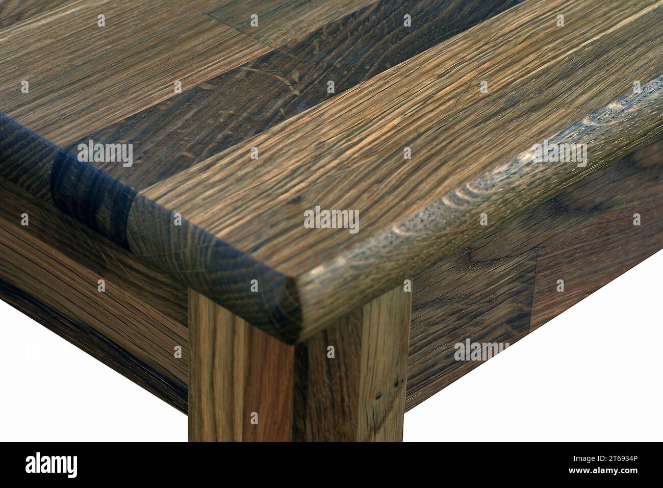 Superficie de la mesa de madera muebles de madera natural vista cercana  aislada sobre fondo blanco plantilla de patas y tablero de madera maciza