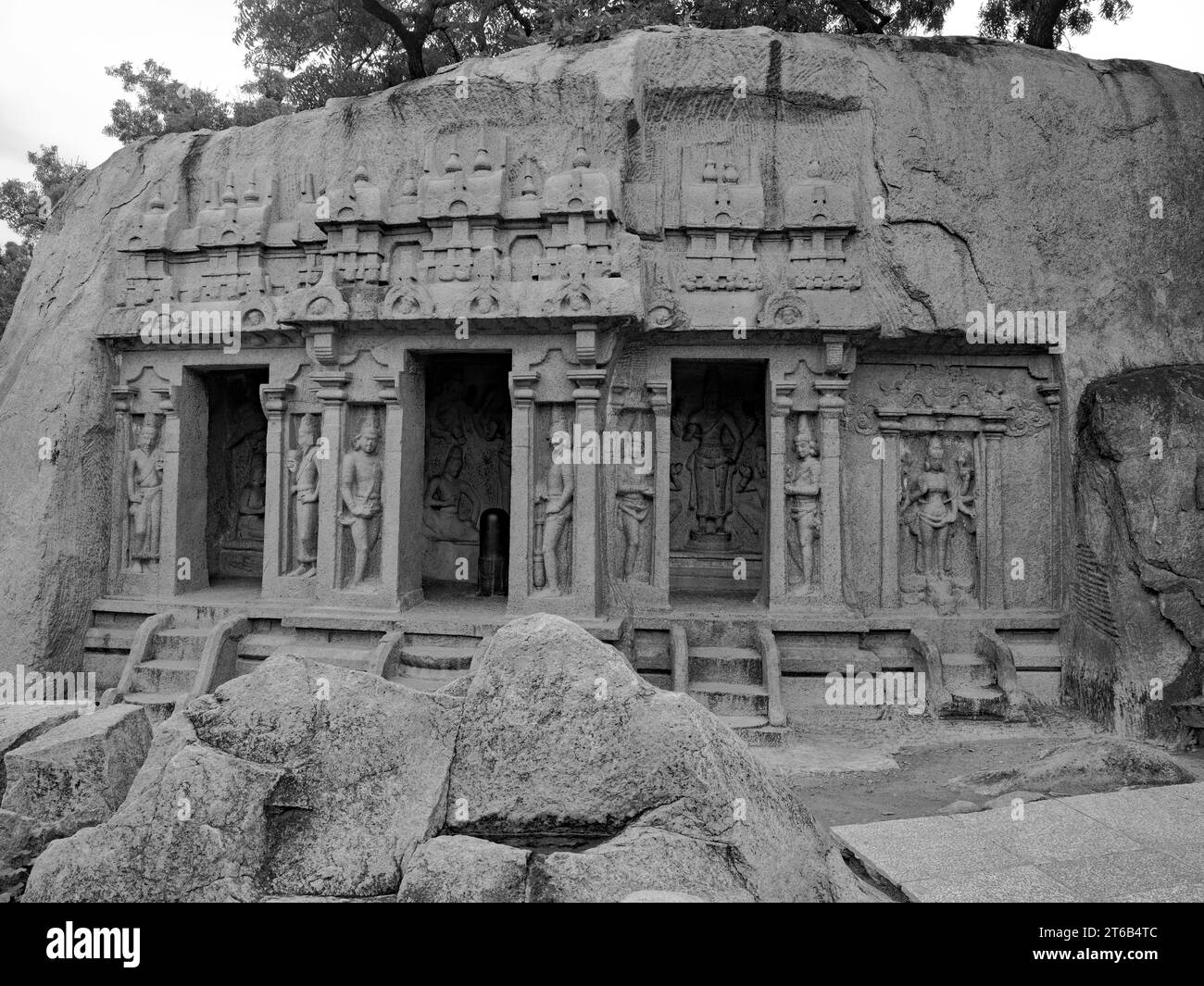 Templo del siglo VII en Mamallapuram (Mahabalipuram), en la costa de Coromandel de Bahía de Bengala: Declarado Patrimonio de la Humanidad por la UNESCO Foto de stock