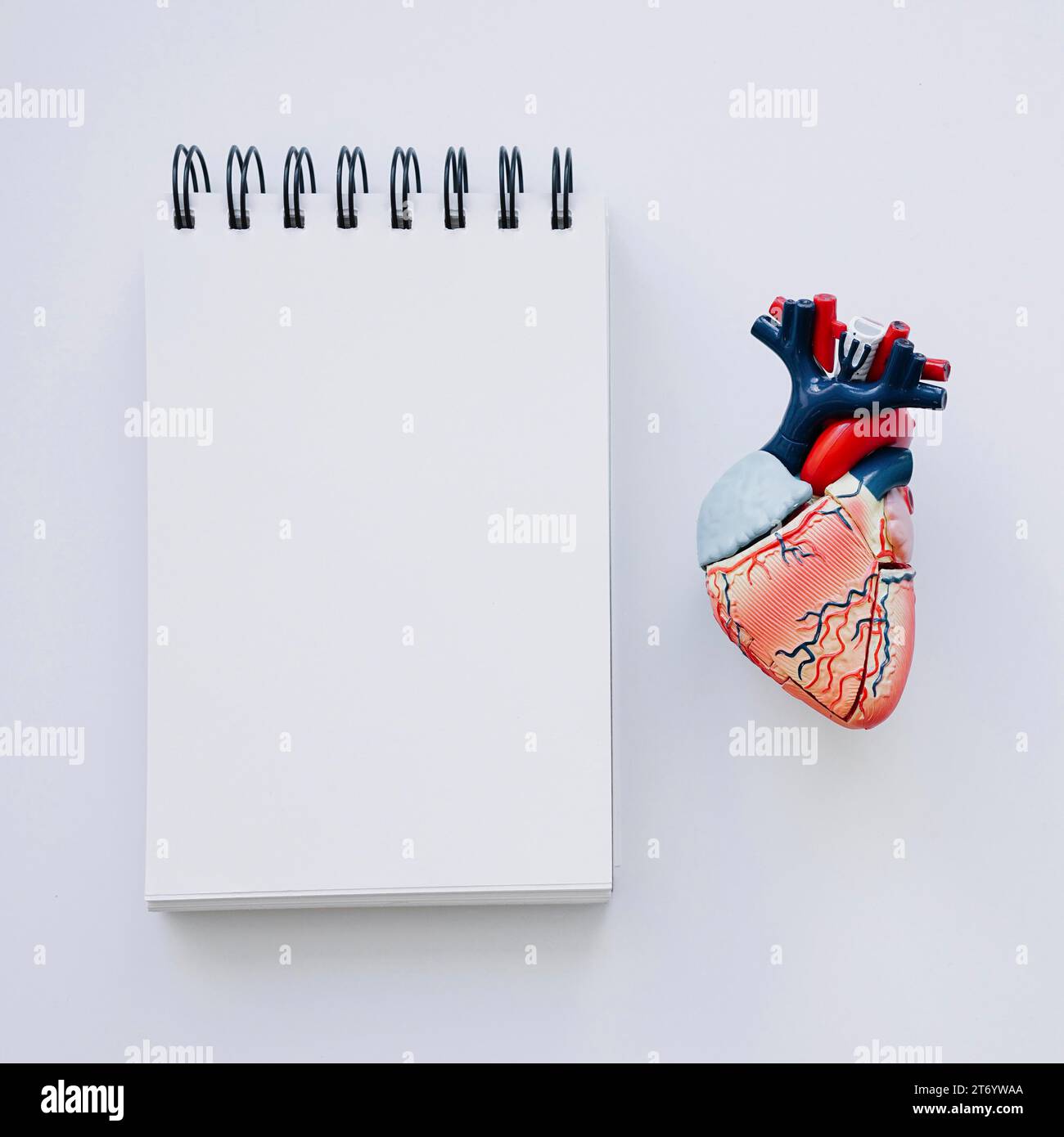 Cuaderno de corazón realista en primer plano Foto de stock