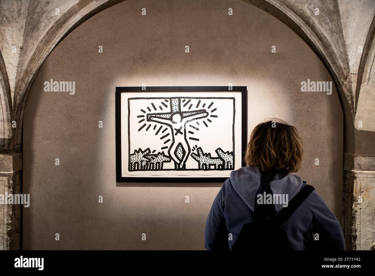 Exposición de obras de arte del artista Keith Haring Painter, Parma Italia Foto de stock