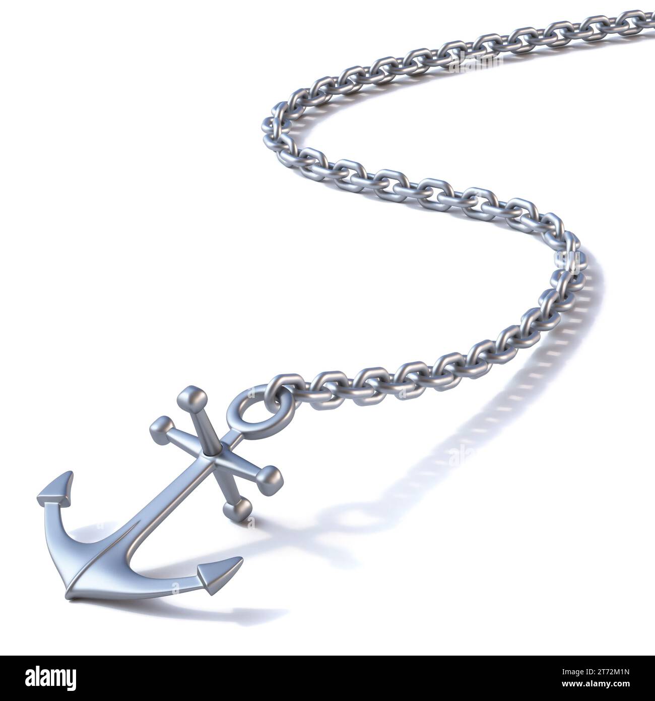 Ancla de acero con cadena larga 3D ilustración de representación aislada sobre fondo blanco Foto de stock