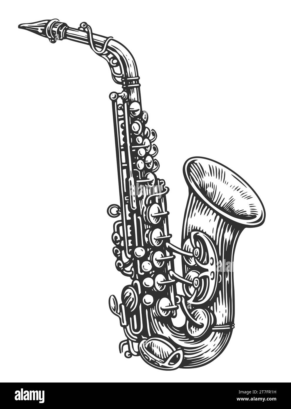 Diseño aislado de saxofón. Instrumento musical de jazz, ilustración vectorial de boceto Ilustración del Vector