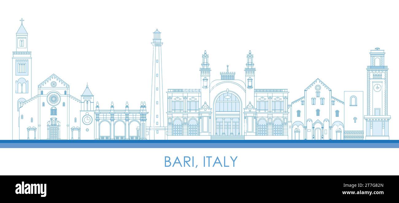 Panorama del horizonte de la ciudad de Bari, Italia - ilustración vectorial Ilustración del Vector