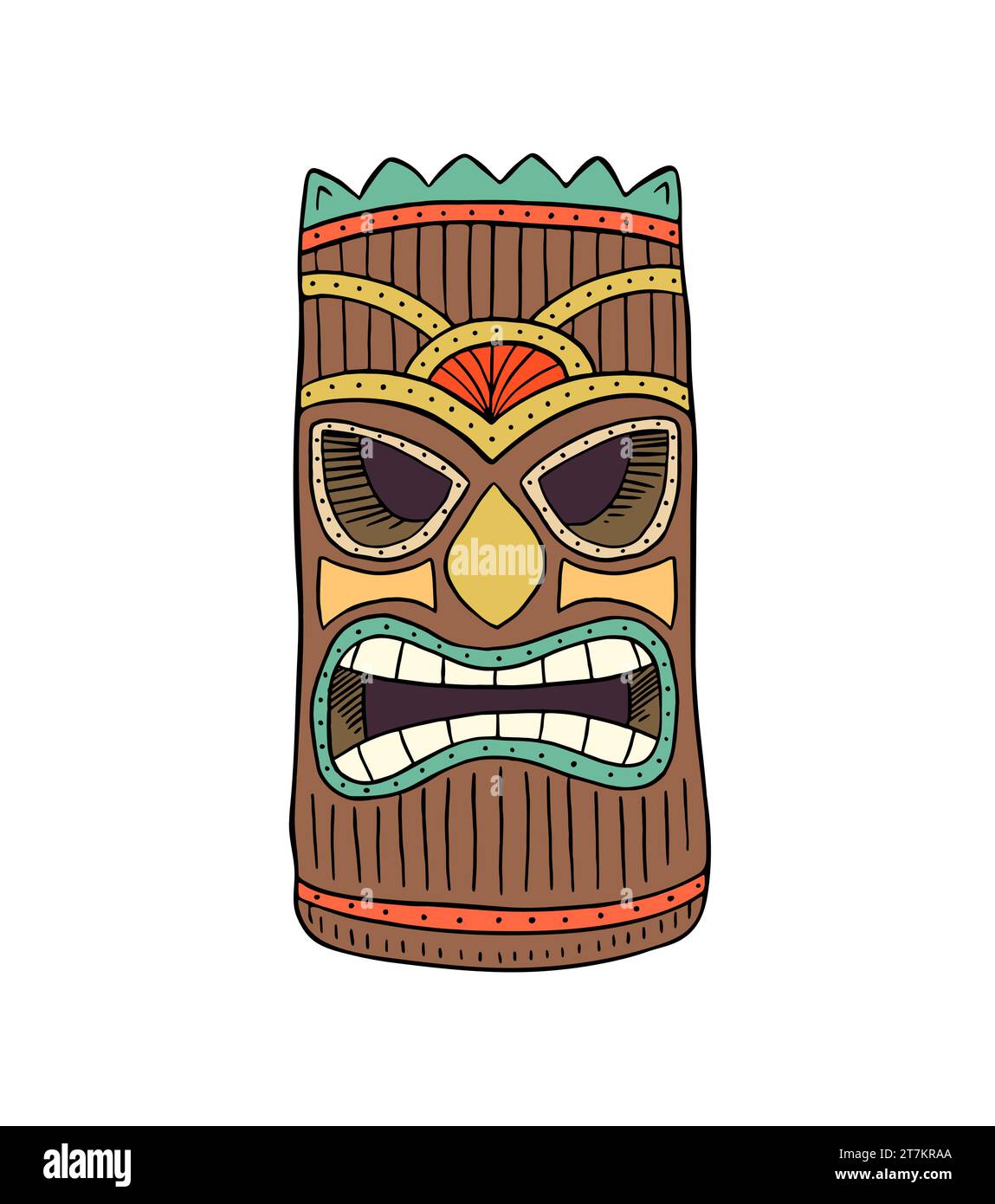 Dibujado a mano Tiki Tribal Mask Vector ilustración de dibujos animados Ilustración del Vector