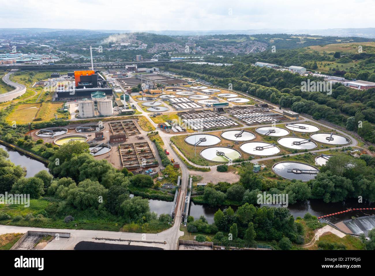 Foto aérea de la planta de tratamiento de aguas residuales de Yorkshire