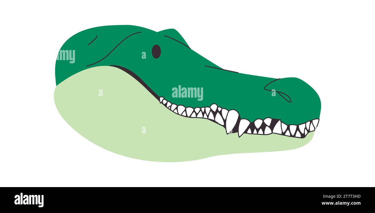 cabeza de cocodrilo de color verde naturaleza salvaje animal carnívoro peligroso con afilado diente de colmillo cazador agresivo Ilustración del Vector