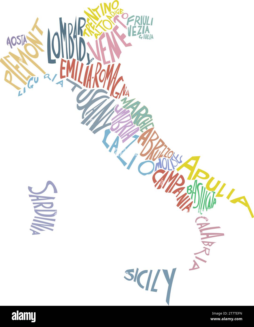 Mapa de Italia con estados. Póster mapa de Italia con los nombres de los estados. ilustración vectorial Ilustración del Vector