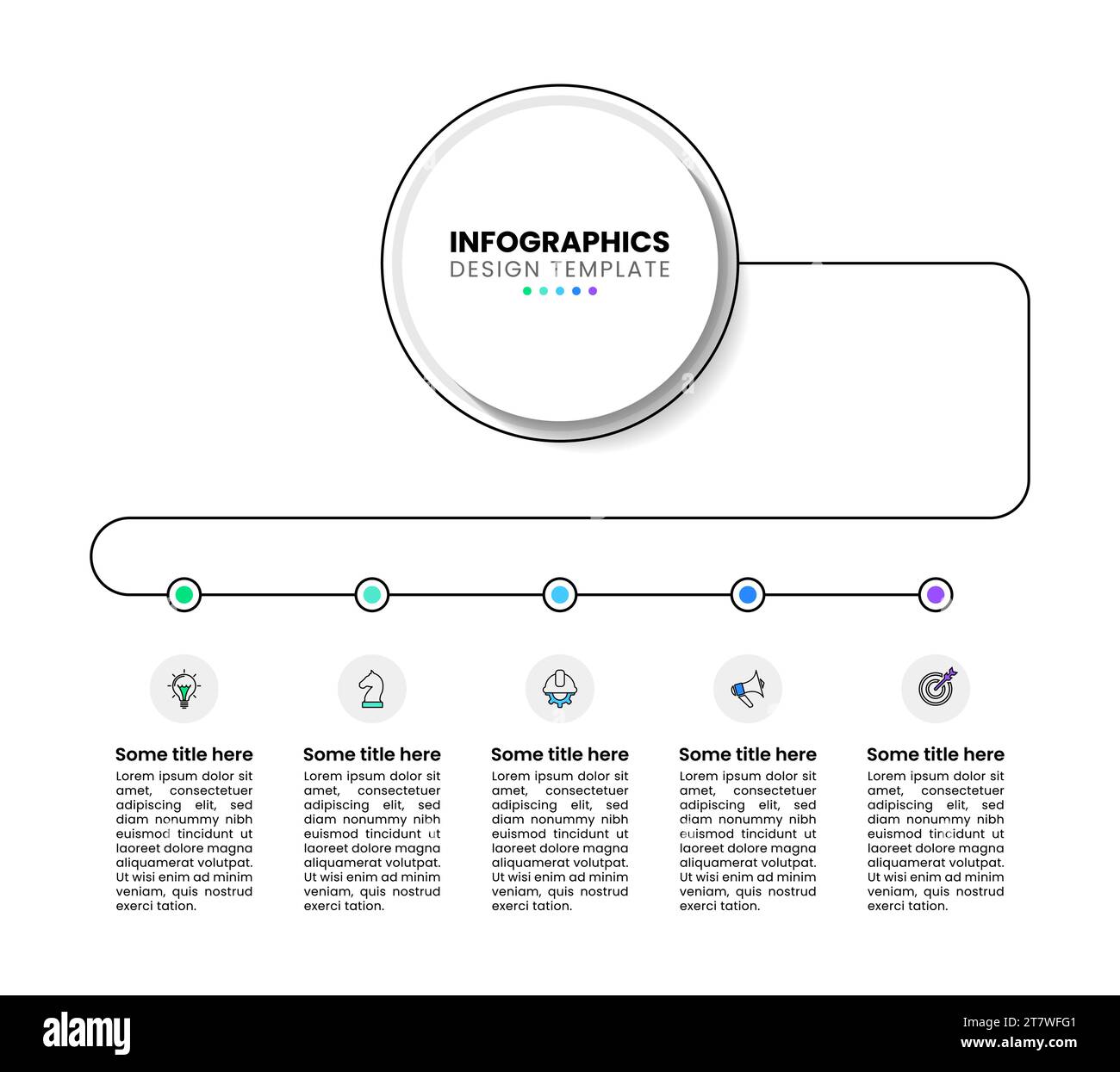 Plantilla de infografía con iconos y 5 opciones o pasos. Línea. Se