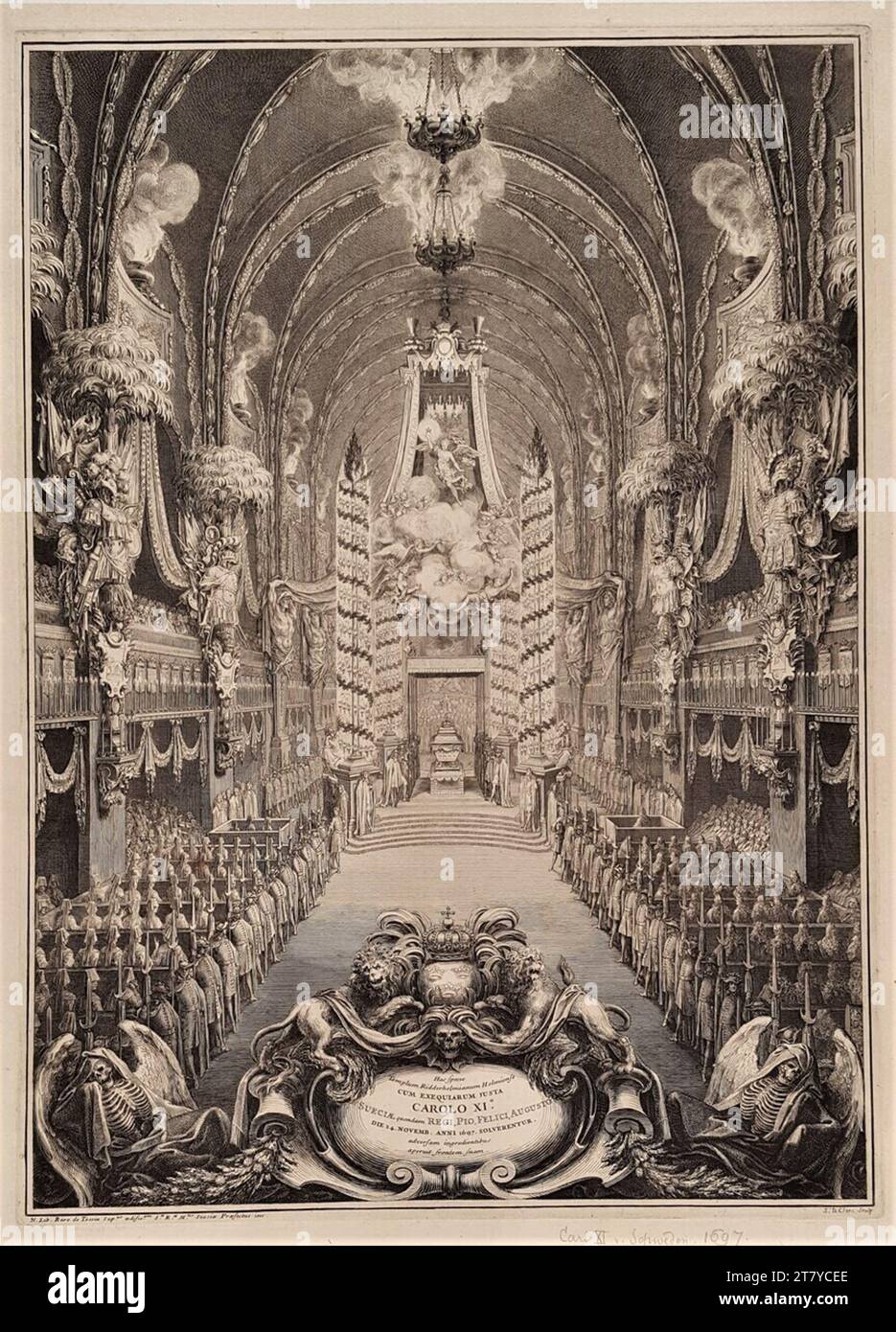 Nicodemo Tessin der Jüngere (Architekt in) Celebración fúnebre del rey Carlos XI Desde Suecia en el Riddarholmskirche en Estocolmo el 24 de noviembre de 1697. Grabado en el papel 1700 , 1700 Foto de stock