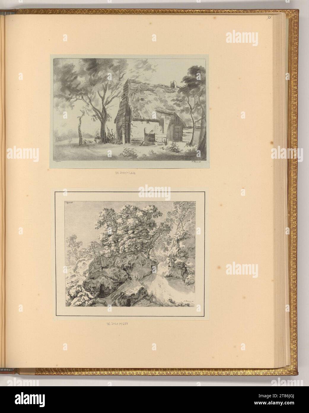 Johann Nepomuk Strixner (Zeichner in) Paisaje con casa de campo; Paisaje rocoso. Litografía 1800-1850 , 1800/1850 Foto de stock