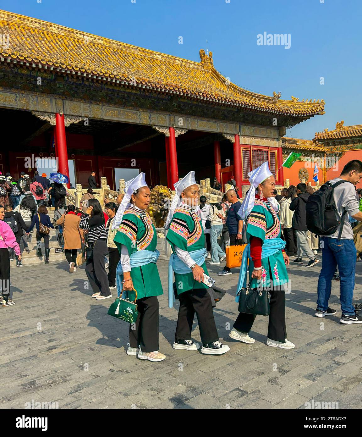 Pekín, China, gente grande de la multitud, turistas chinos que visitan el monumento urbano, 'la ciudad prohibida', monumentos históricos, mujeres en trajes tradicionales Foto de stock