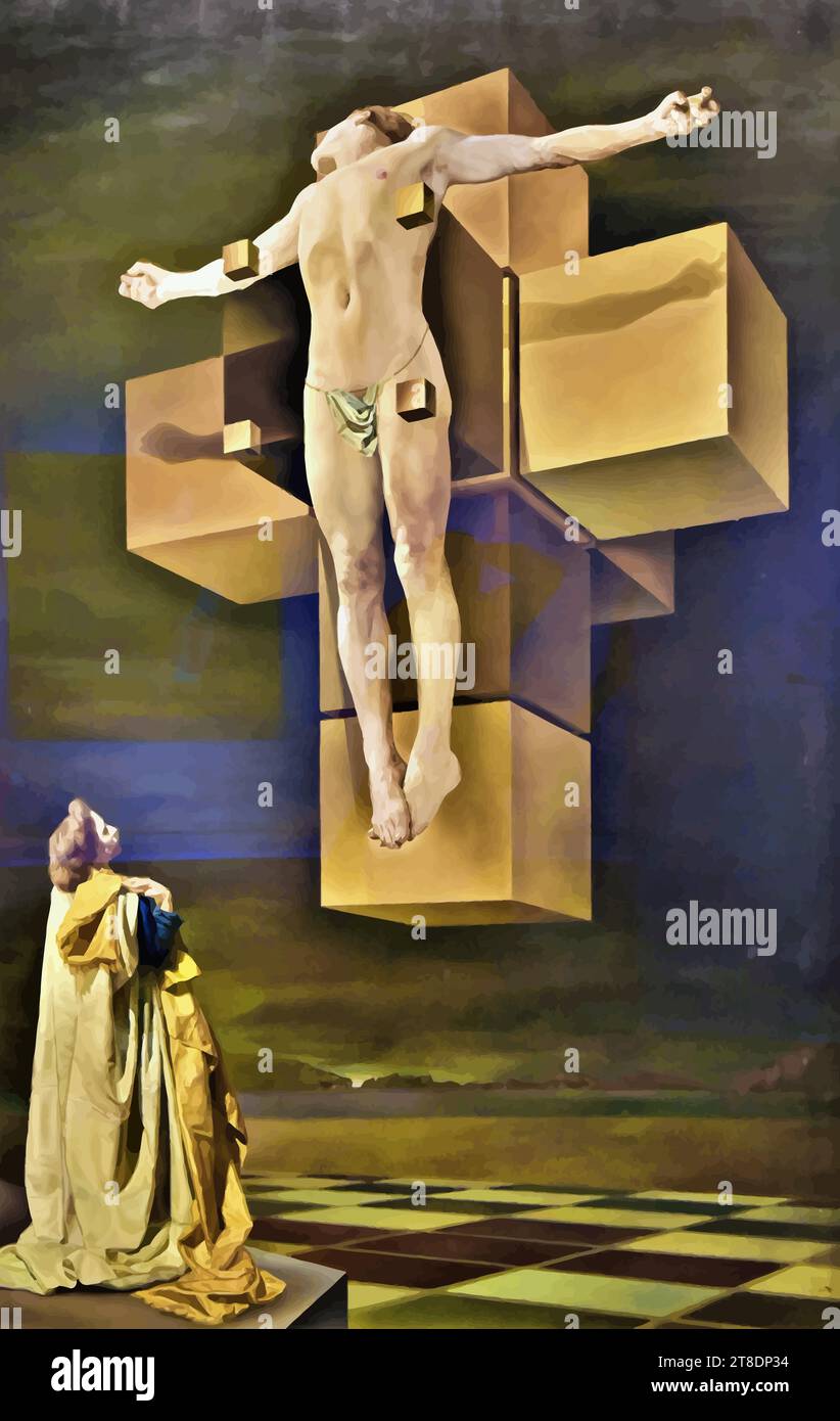 Crucifixión, 1954 (Pintura) por el artista Dalí, Salvador (1904-89) / Español. Ilustración del Vector