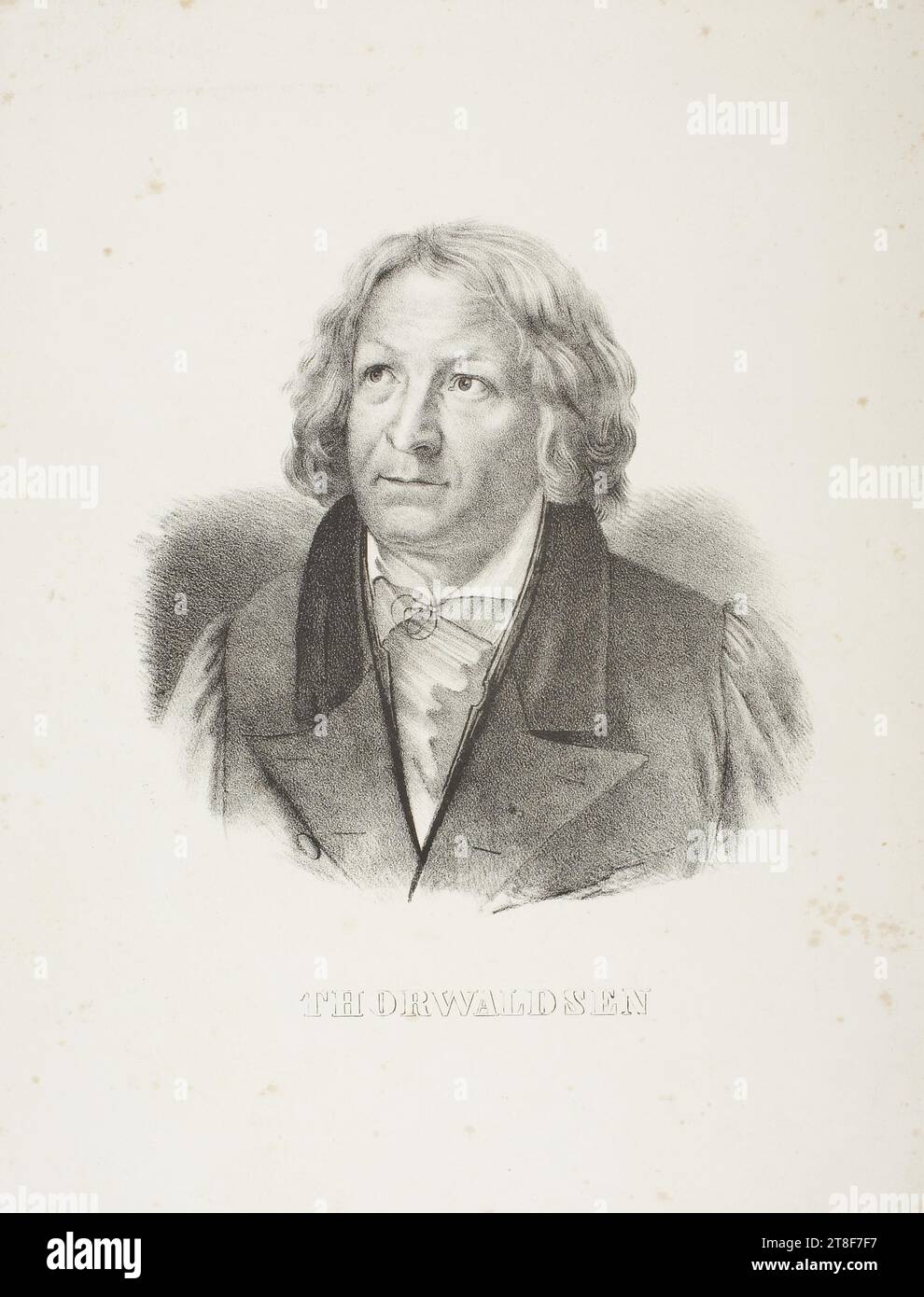 Retrato de Thorvaldsen, No antes de 1836, Arte gráfico, litografía, papel, color, tinta de impresora, Litografía, Impresión, Altura (tamaño papel) 280 mm, Ancho (tamaño papel) 205 mm, Diseño gráfico, Europeo, Modernidad (1800 - 1914 Foto de stock