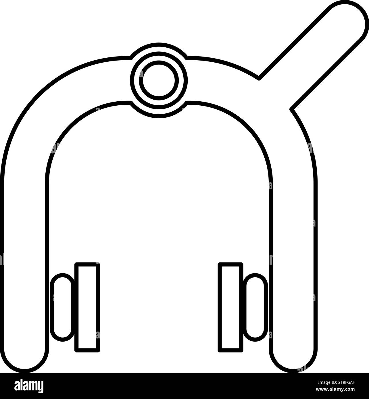 Pastillas de freno de bicicleta Mecánico crucial detrás de la seguridad del ciclista dispositivo de doble pivote contorno línea icono de ilustración vectorial de color negro imagen plana delgada Ilustración del Vector