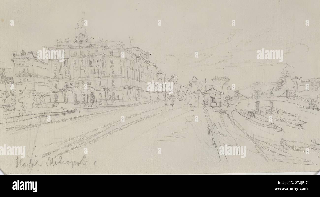 Bosquejo: Hotel Metropol, Rudolf von Alt, Viena 1812 - 1905 Viena, dibujo, lápiz, 8,4 x 14,3 cm, l.l. 'Hotel Metropol, Austria Foto de stock