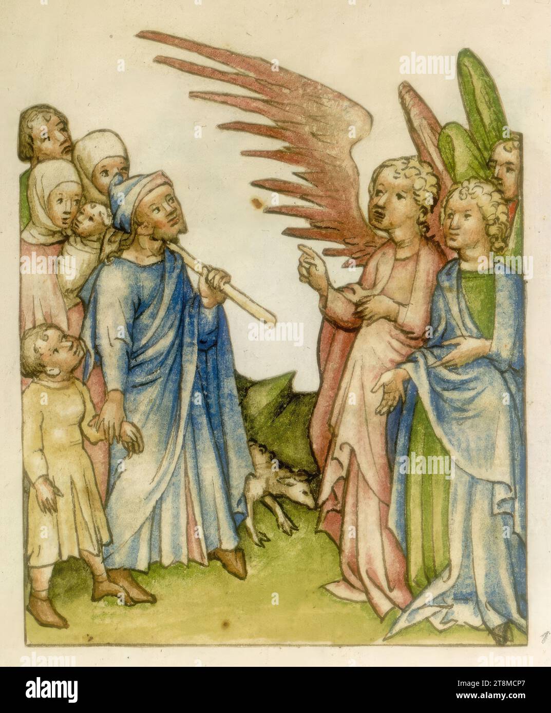 Ángel Aparece a una salida, Historia de la Biblia, Anónimo, 1420 - 1430, Dibujo, dibujo de pluma de color Foto de stock