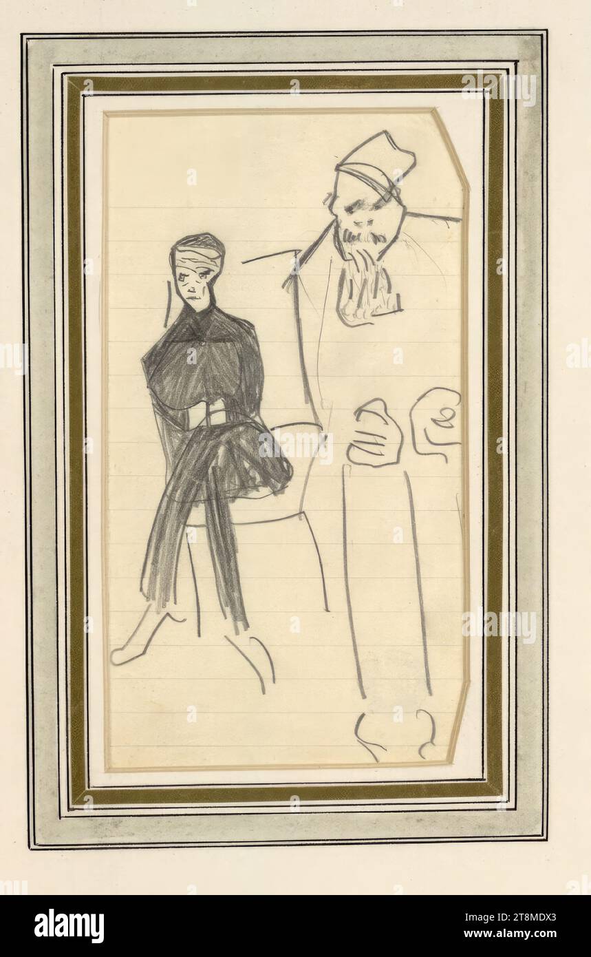 Dos hombres sentados, Franz Kafka (Praga 1883 - 1924 Klosterneuburg-Kierling), aproximadamente 1905-1907, dibujo, lápiz sobre papel, recorte de passepartout: 16 x 8,7cm Foto de stock