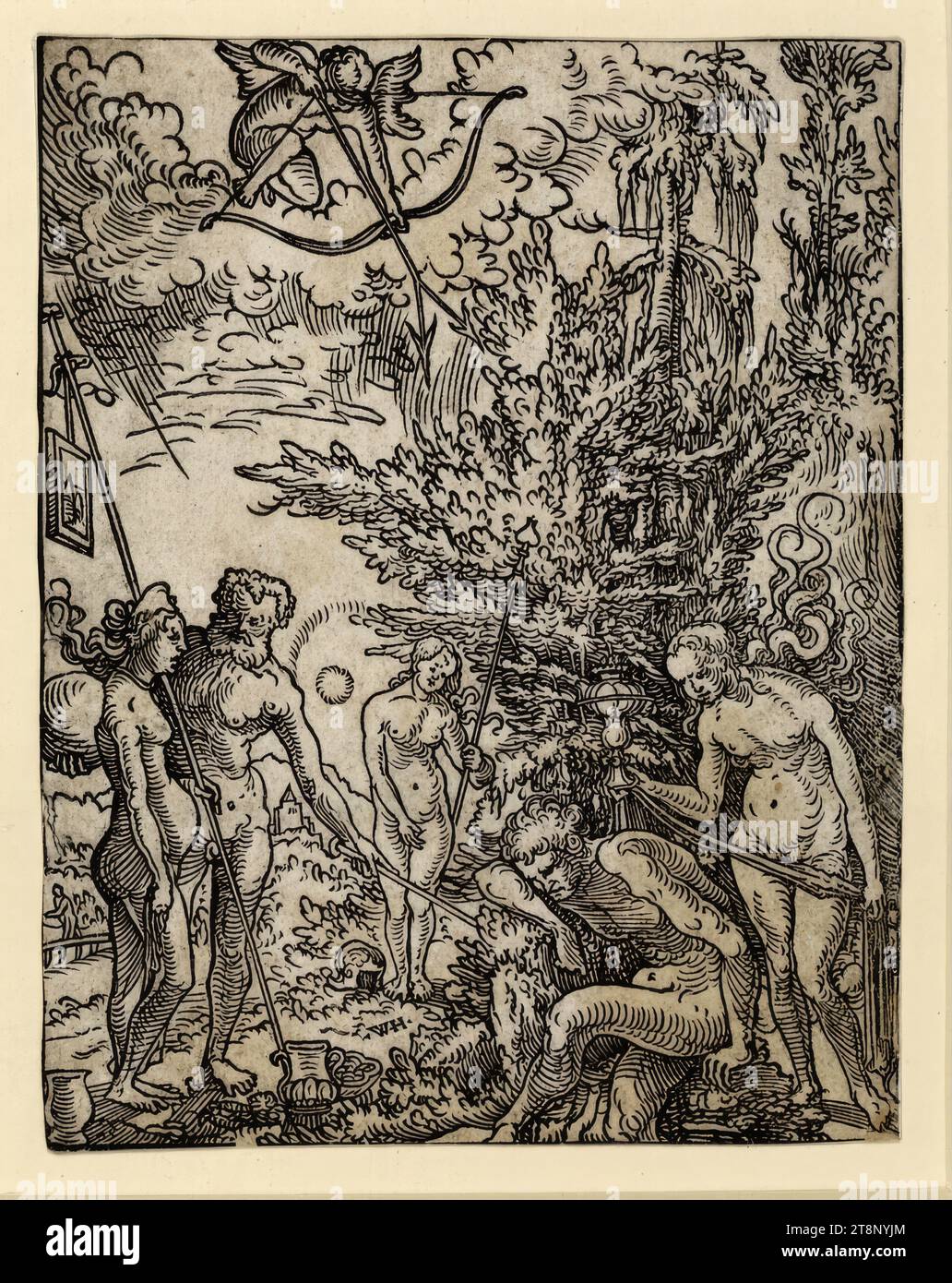 El sueño de París, Wolfgang Huber (1480 - 1553), alrededor de 1518, impresión, madera, placa: 11,8 x 9,2 cm Foto de stock