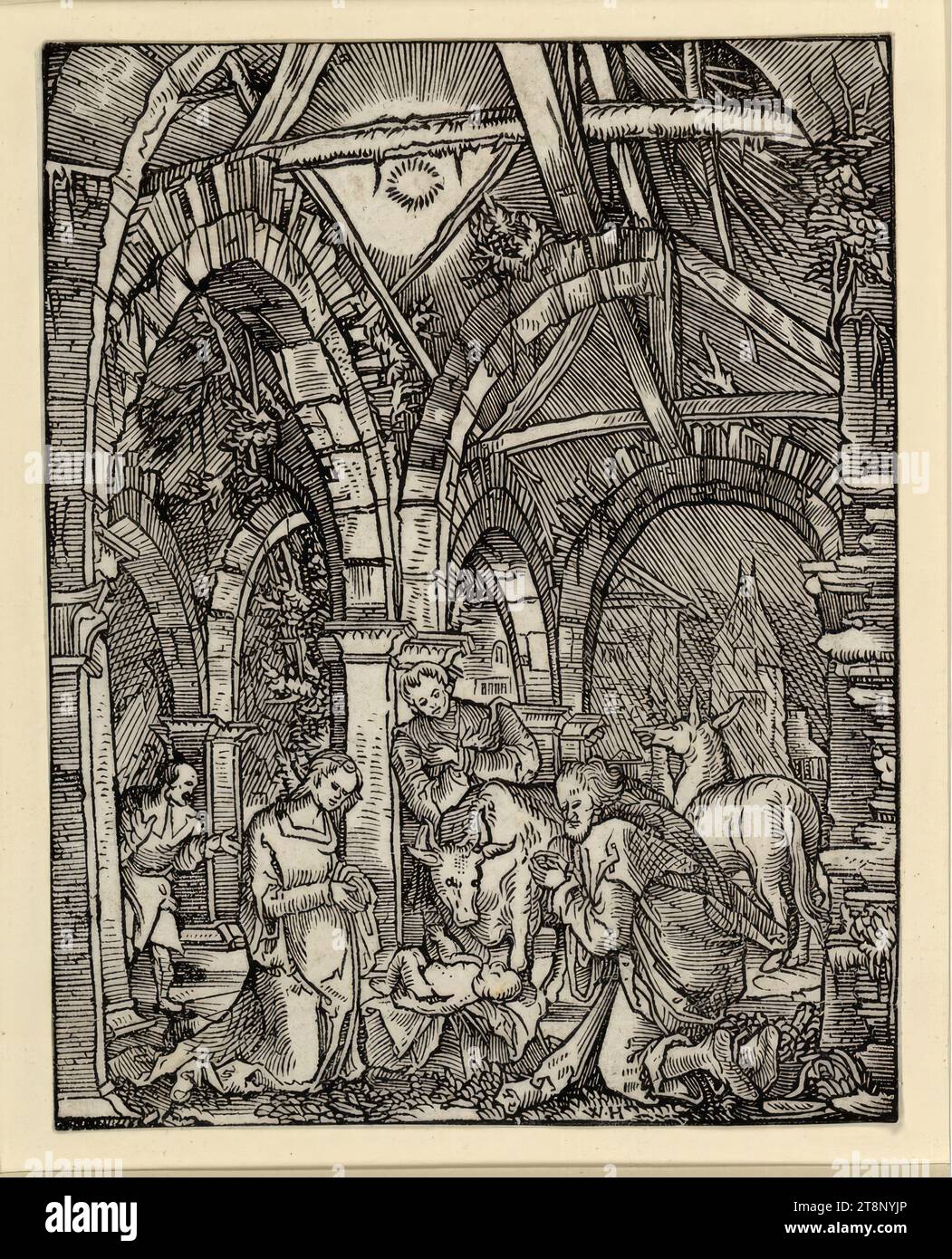 Natividad, Wolfgang Huber (1480 - 1553), alrededor de 1512/13, impresión, madera, placa: 11,8 x 9,2 cm Foto de stock