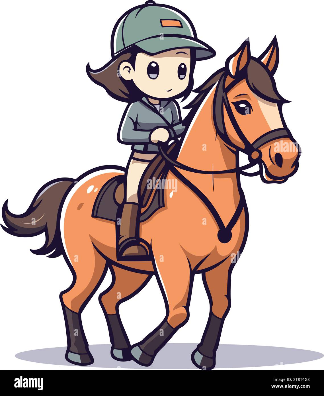 Linda Niña Montando Un Caballo Ilustración Vectorial En Estilo De