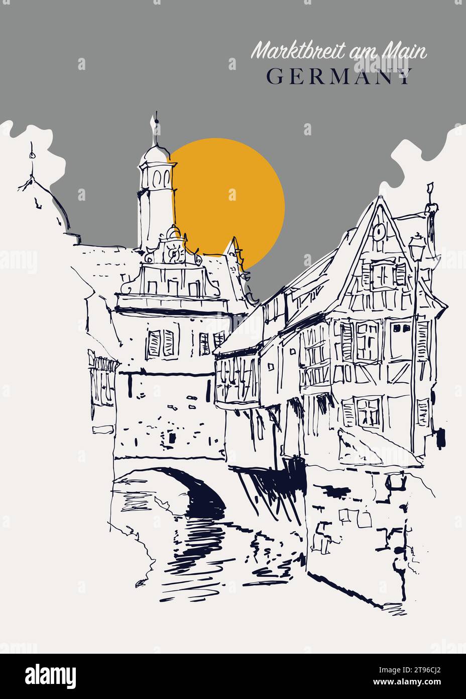Vector dibujado a mano ilustración de boceto de Marktbreit, una ciudad en Baviera, Alemania Ilustración del Vector