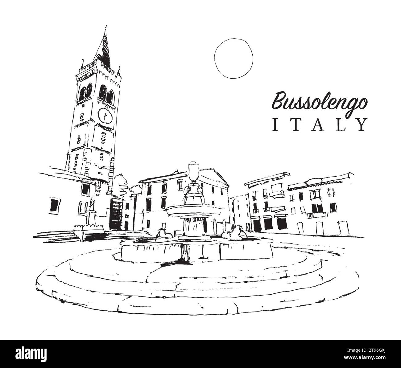 Ilustración de boceto dibujado a mano de vector de la ciudad de Bussolengo en la provincia de Verona de Veneto, Italia. Ilustración del Vector