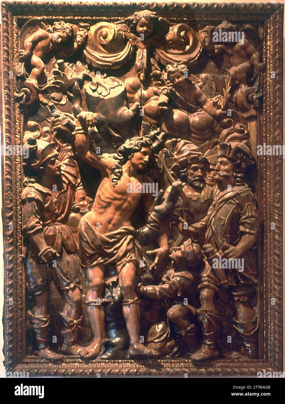 RELIEVE CON EL MARTIRIO DE SAN SEBASTIAN SIGLO XVII BARROCO CATALÁN