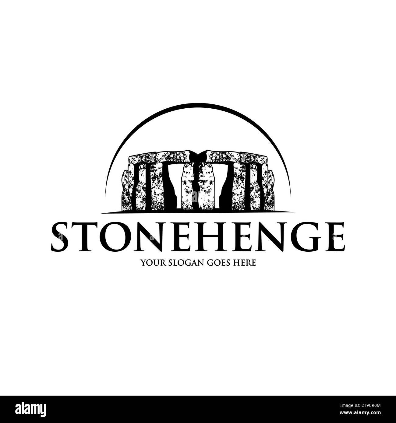 Stonehenge, Pila de piedras Diseño de logotipo vista de paisaje Ilustración del Vector