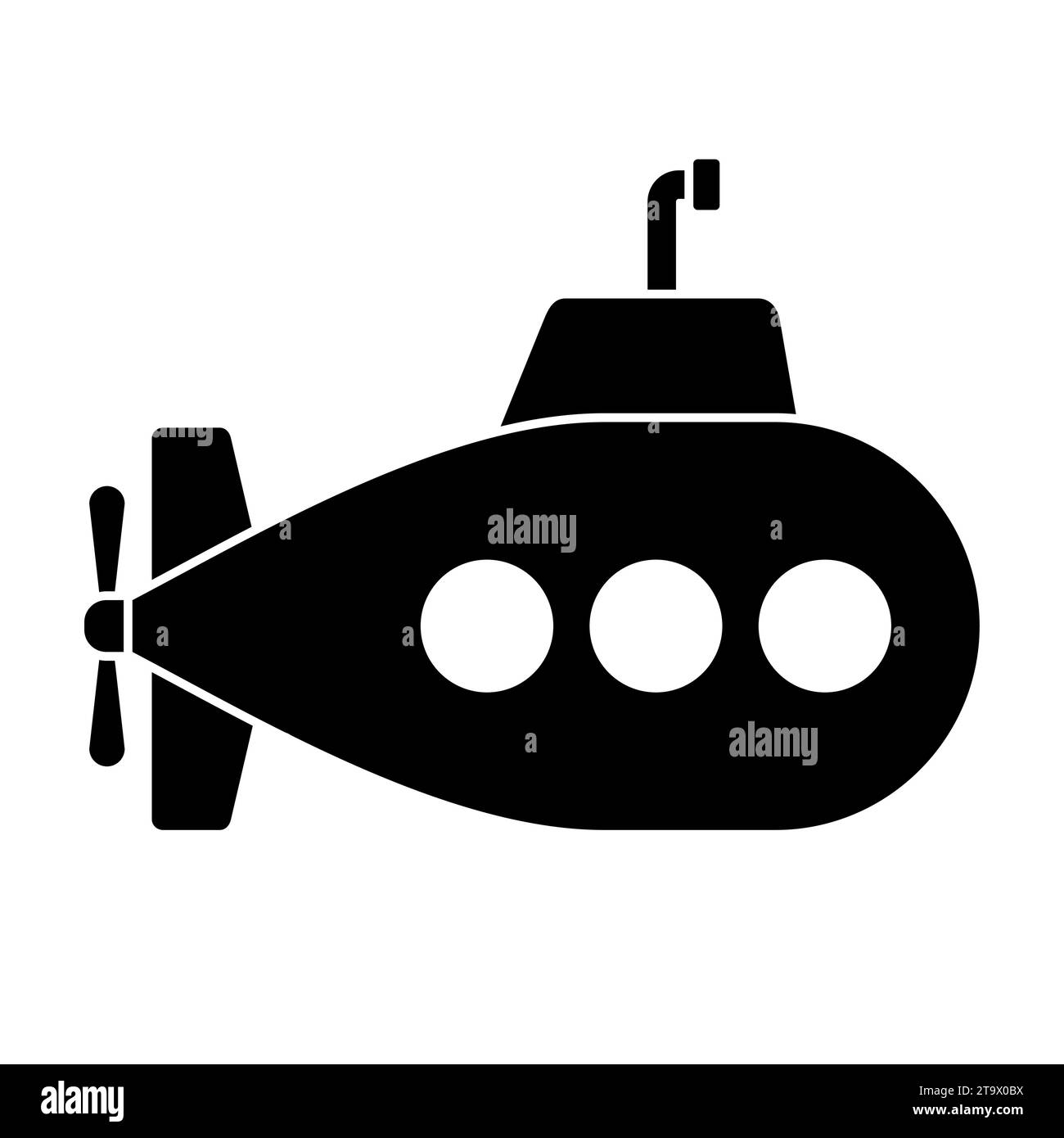 Icono submarino negro con periscopio aislado sobre fondo blanco. Barco submarino, icono de bathyscaphe flotando bajo el agua del mar. Ilustración vectorial. Ilustración del Vector