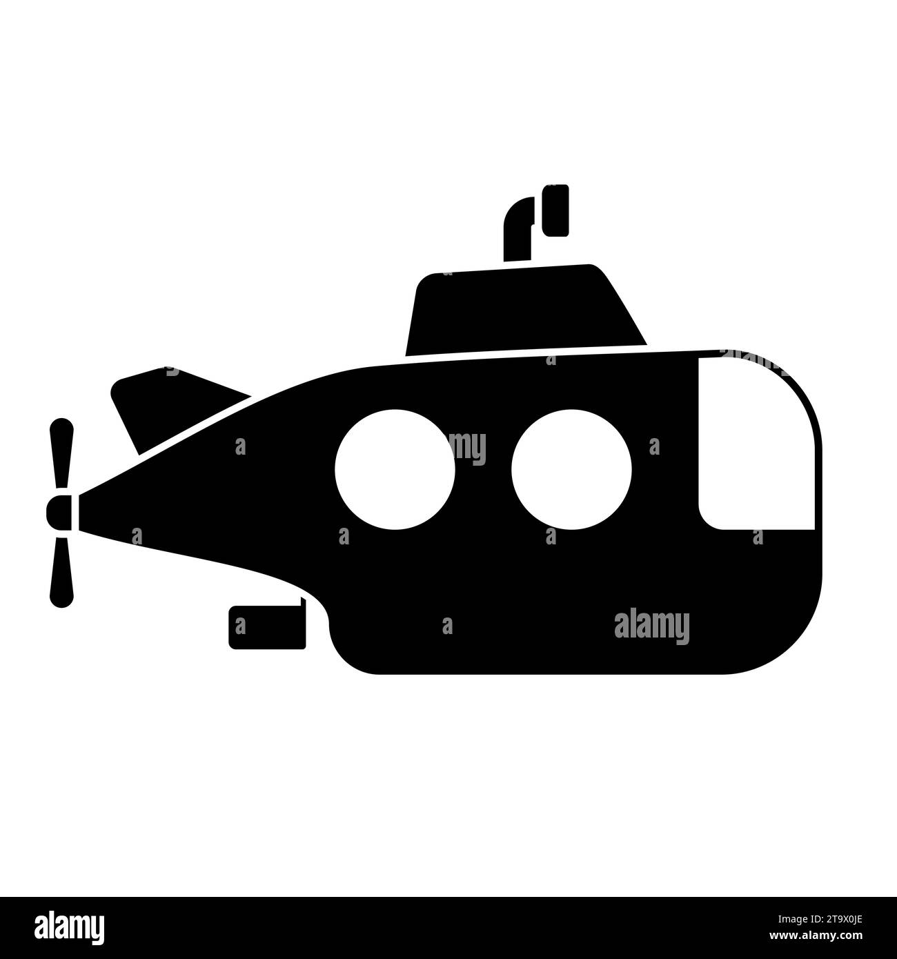 Icono submarino negro con periscopio aislado sobre fondo blanco. Barco submarino, icono de bathyscaphe flotando bajo el agua del mar. Ilustración vectorial. Ilustración del Vector