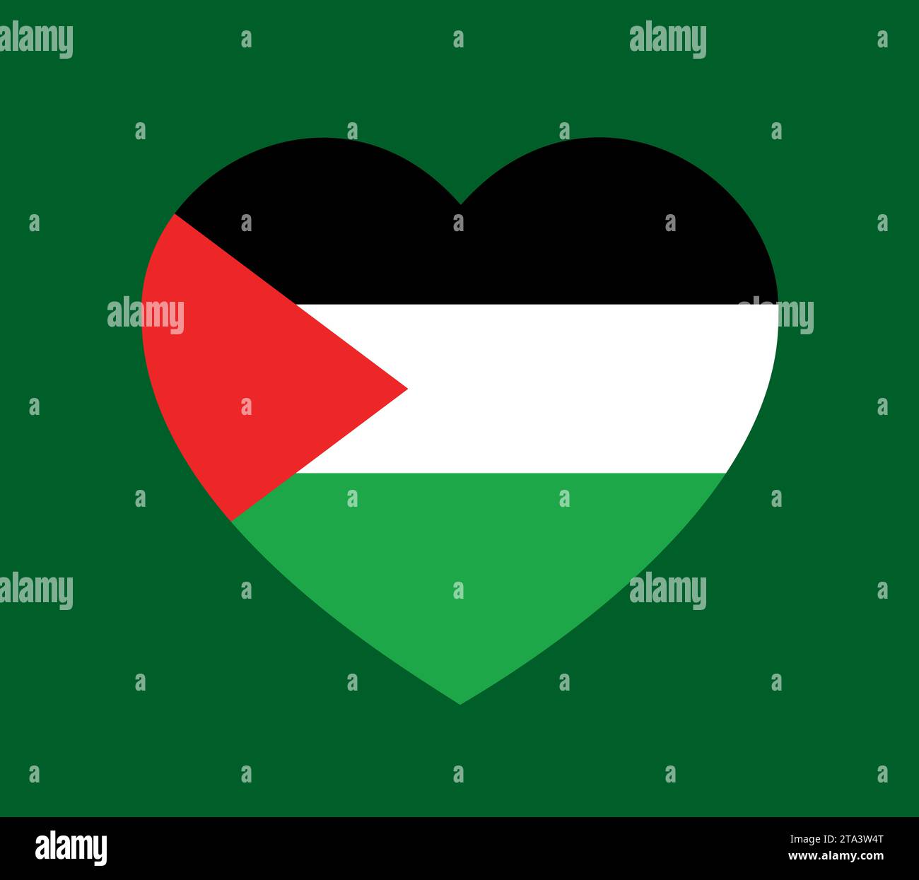 Amor corazón con la bandera nacional palestina - apoyo, simpatía y solidaridad con Palestina. Ilustración vectorial. Foto de stock