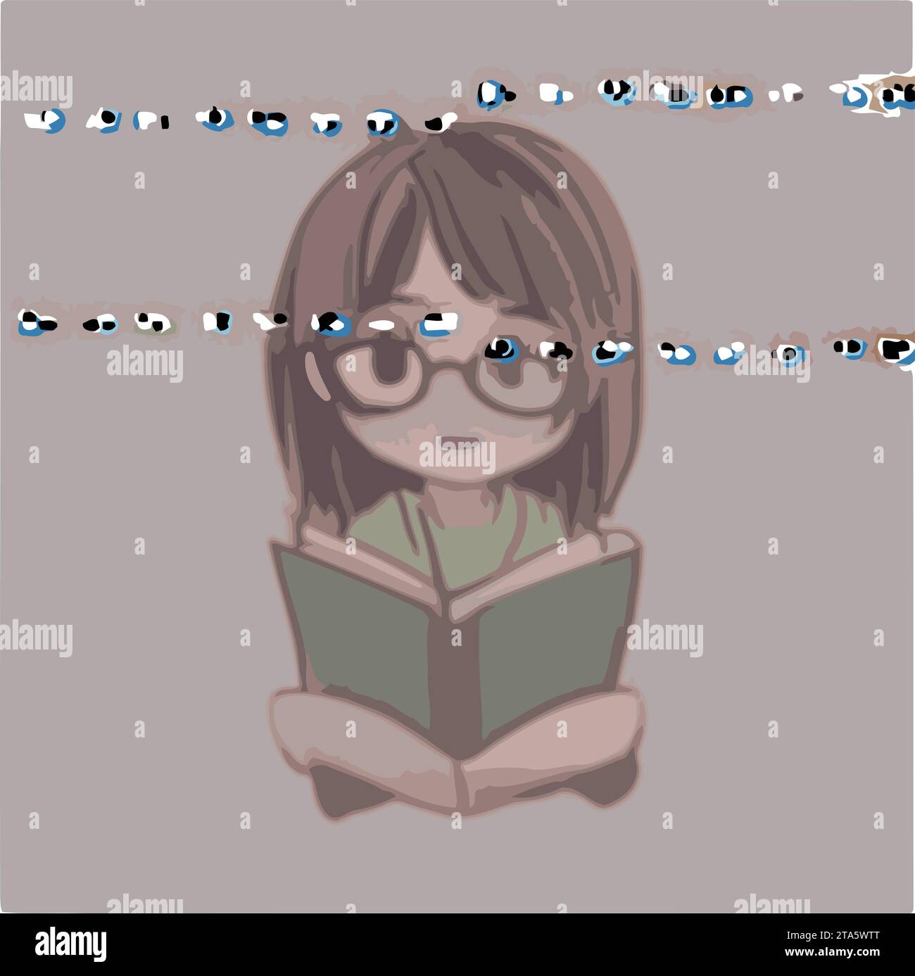 Ilustración de una chica con gafas leyendo un libro. Ilustración vectorial. Ilustración del Vector