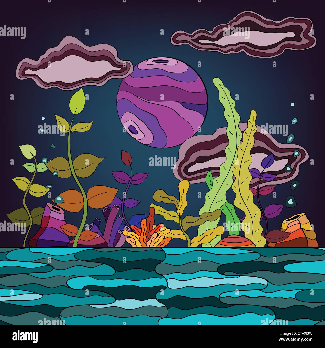 algas gigantes creciendo sobre el océano Ilustración del Vector