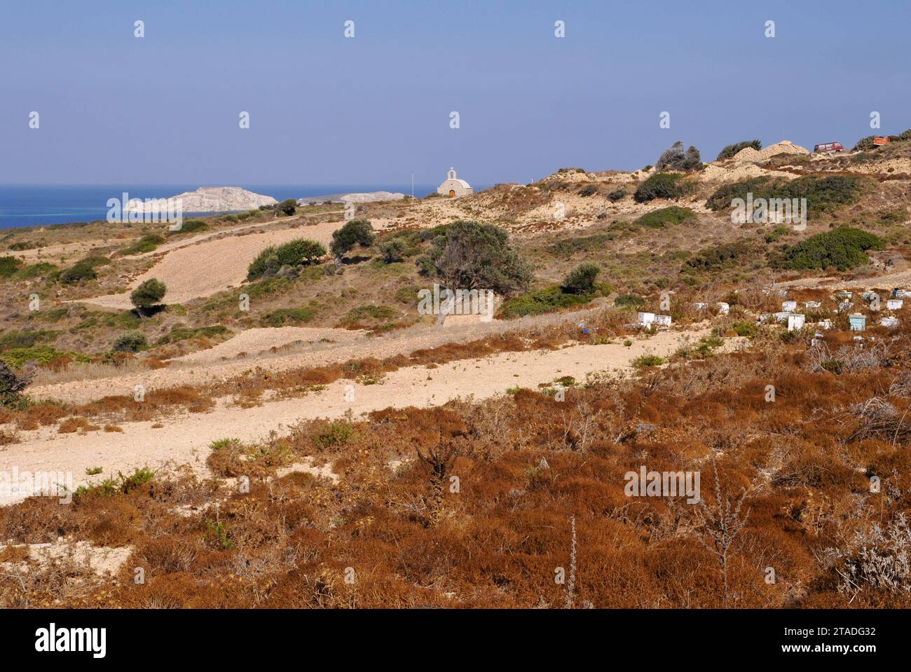 Paisaje natural en la isla de Lipsi, islas del Dodecaneso, Grecia Foto de stock