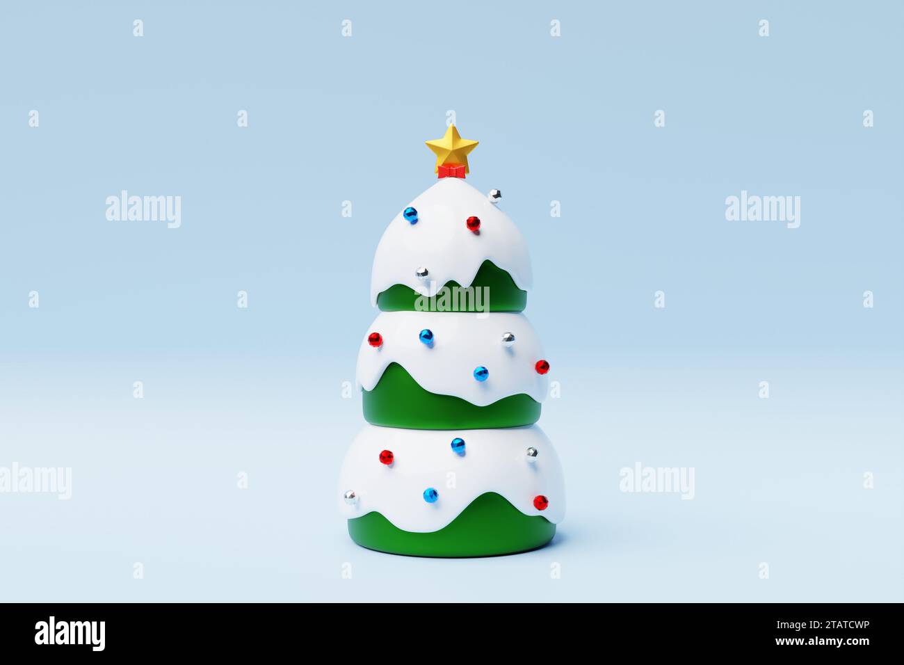 Ilustración 3d de un árbol de Navidad sobre un fondo azul. Objeto de Navidad festiva. Foto de stock